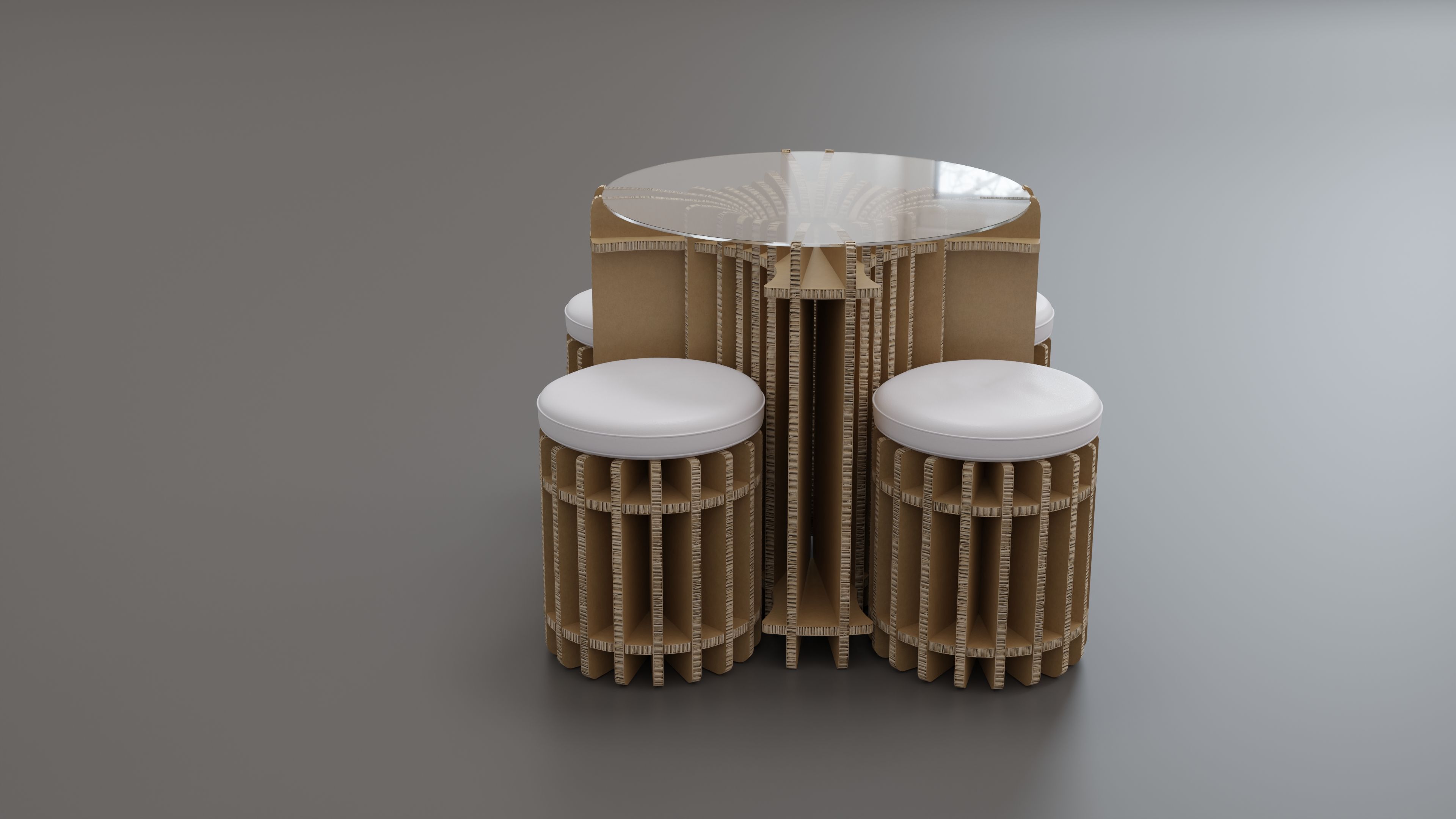Table and chairs made of cardboard